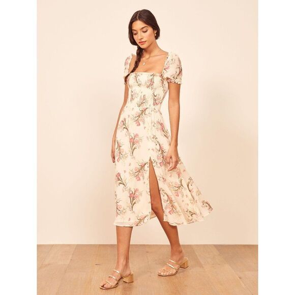 Reformation Inka Dress in Leila Off Shoulder Smocked Floral Womens Size L Large - Picture 7 of 12